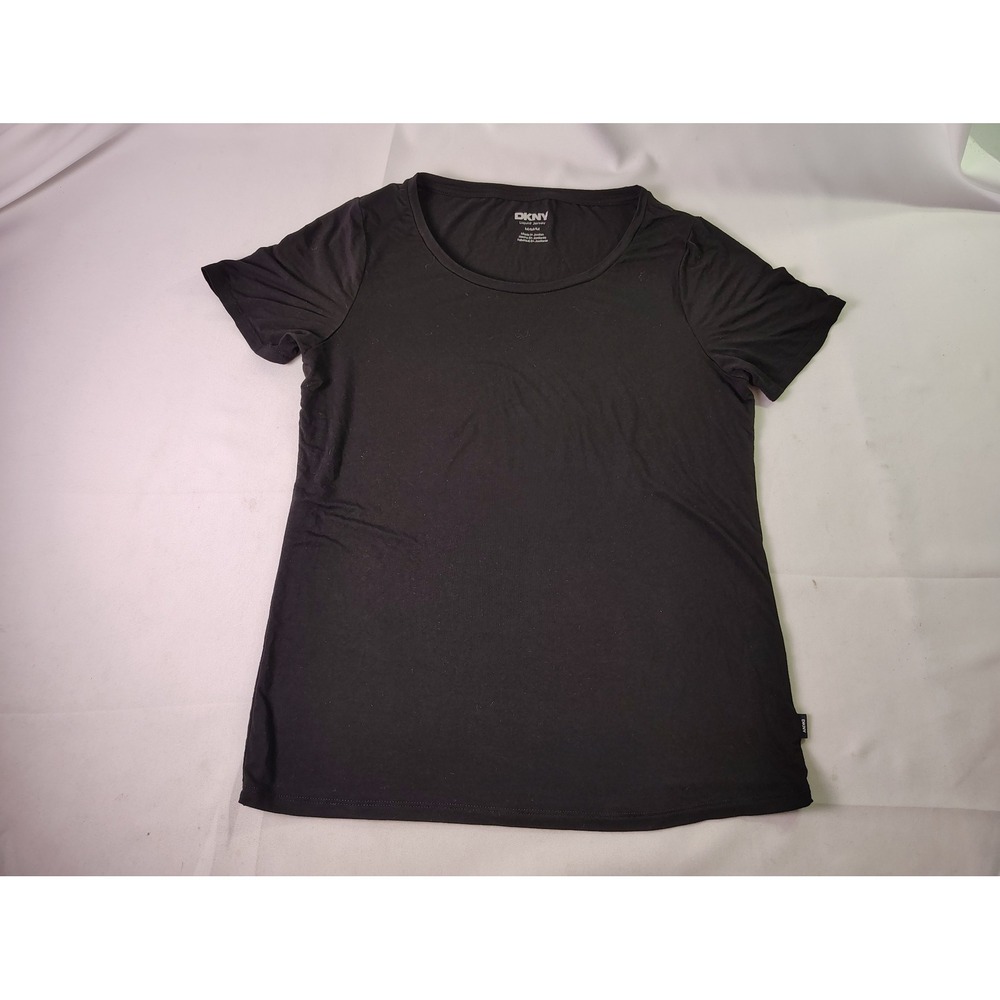 DKNY Liquid Jersey Shirt Womens Medium Black Scoop Neck Short Sleeve Tee‎ Casual